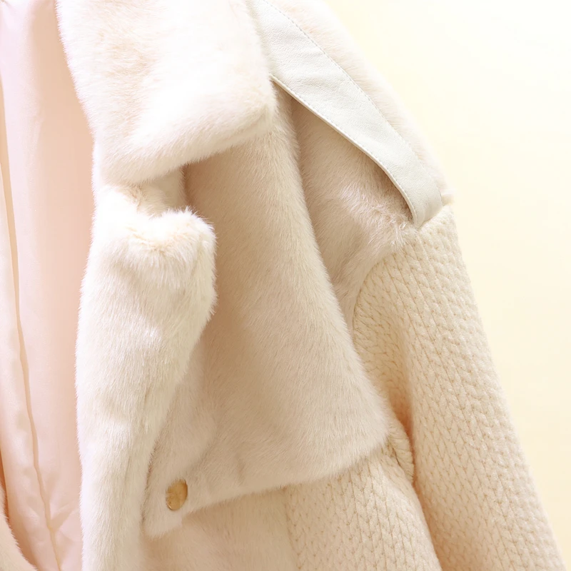 

Newest loose fur patchwork knitting coats female thicken long sleeve Moto style jackets autumn winter fashion outerwear gx1454