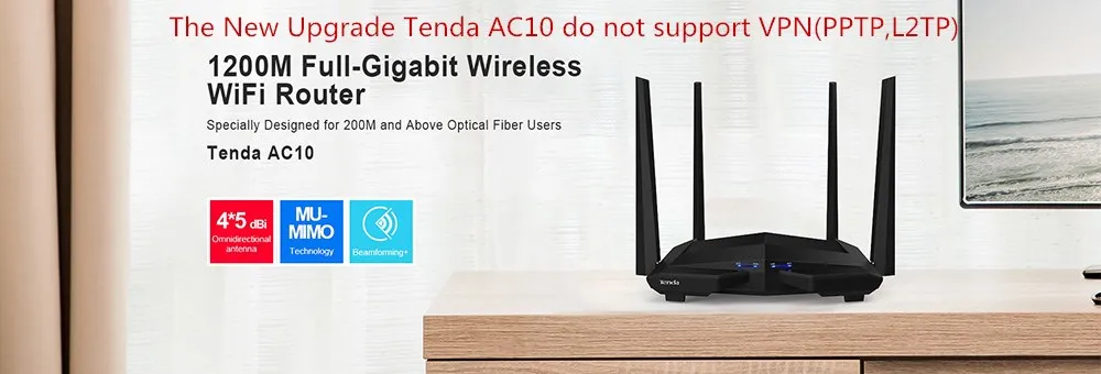 Беспроводной wifi роутер Tenda AC10 двухдиапазонный 2,4G/5G wifi роутер 1000 Мбит/с Гигабитный беспроводной повторитель 802.11AC дистанционное управление приложением