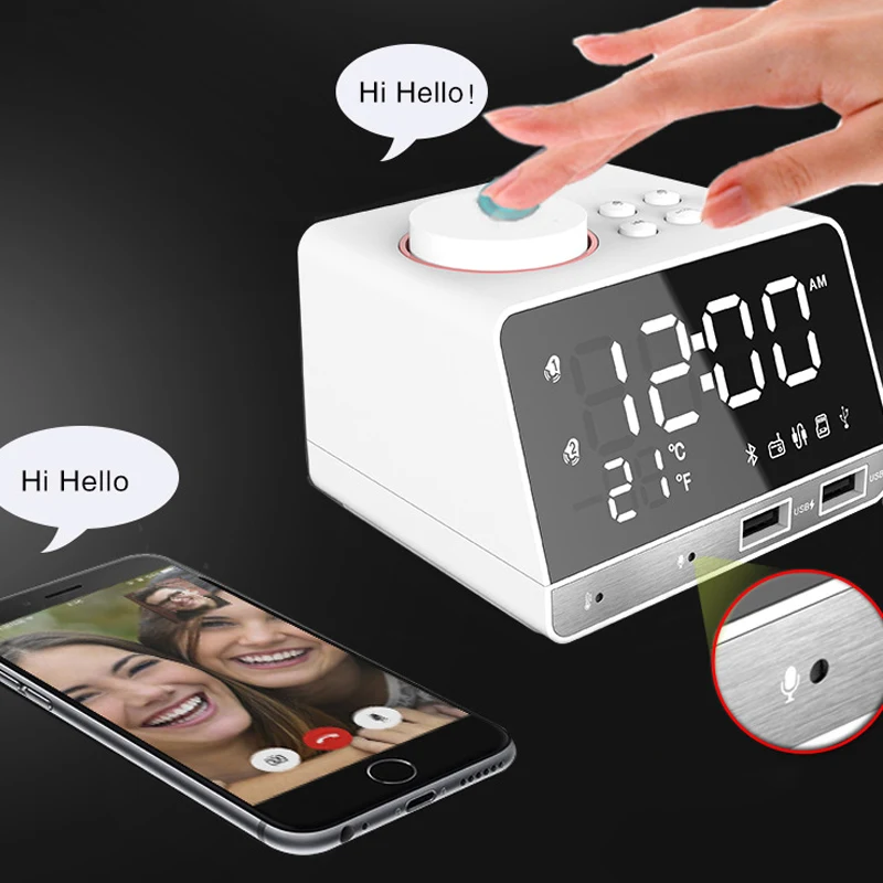 Цифровой Будильник Bluetooth динамик двойной usb порты светодиодный температурный