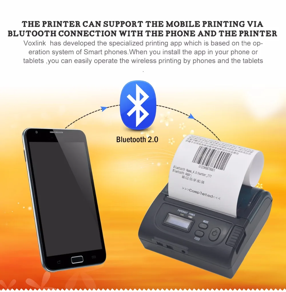 Voxlink Портативный 80 мм bluetooth мобильный Android Мини Термальность принтер с OLED Дисплей