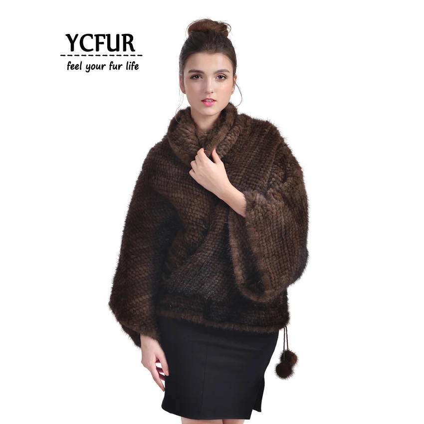 YCFUR женские пончо палантины зимние теплые вязаные из натурального меха норки шали пашмины женские роскошные толстые меховые шарфы обертывания женские