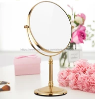 gold brass cosmetic mirror double sided lady table desk standing dresser make up mirror round desktop rotating mirror nba641
