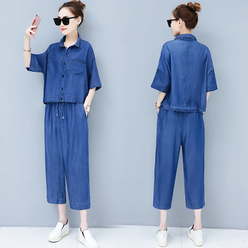 Женский джинсовый костюм Conjunto Feminino весенний Свободный Повседневный комплект из