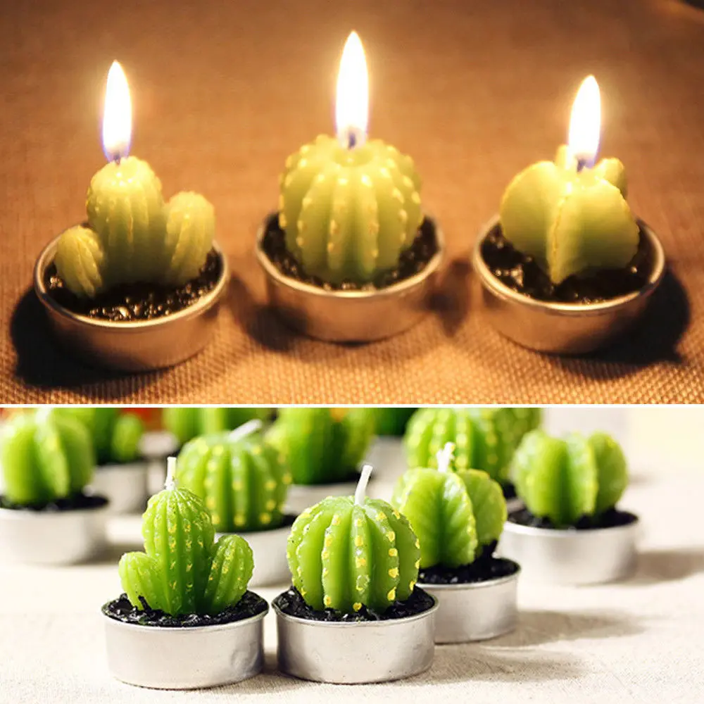 6Pcs/set Decorative Tea Light Candles Non-spill Cactus Candle for Xmas Party Wedding Decoration Birthday durable | Дом и сад
