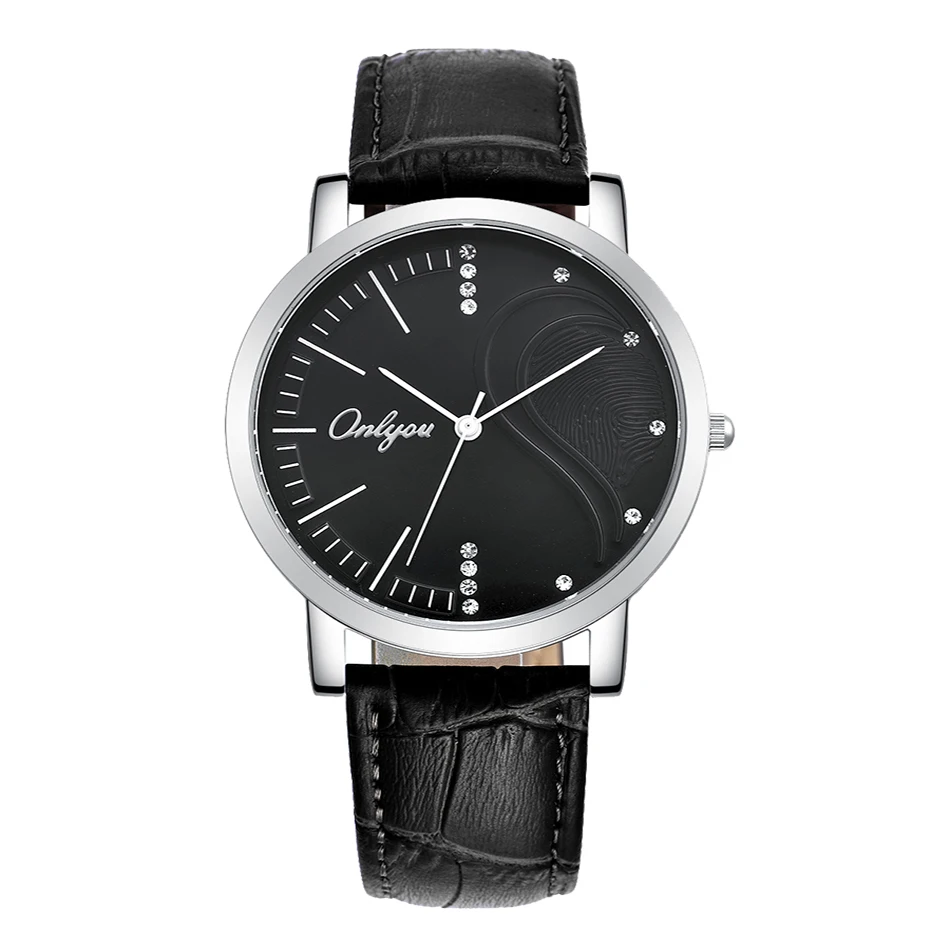 Бренд Onlyou модные часы Роскошные пары кожа женские со стразами водонепроницаемые