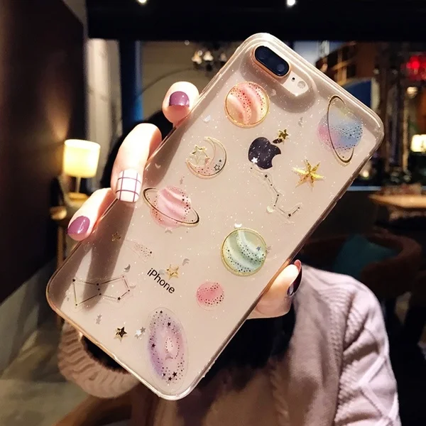Модный Блестящий чехол для телефона с милой космической планетой iPhone XS Max XR X 6 7 8