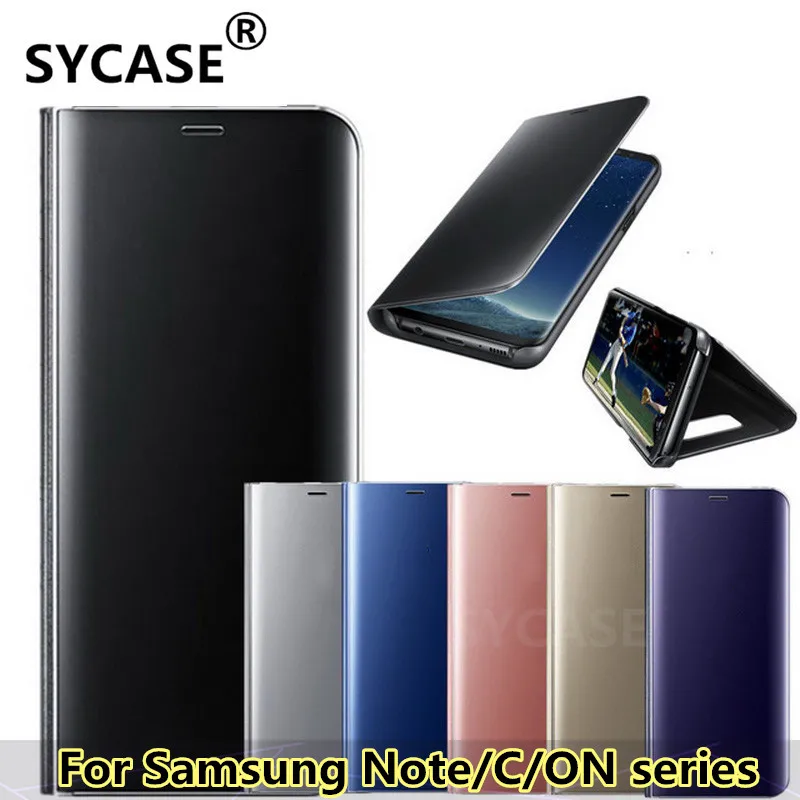 SYCASE Clear View зеркало Smart Case для samsung Note 4 5 8 9 C8 C10 ON5 ON7 2016 стоят интеллектуальный Флип