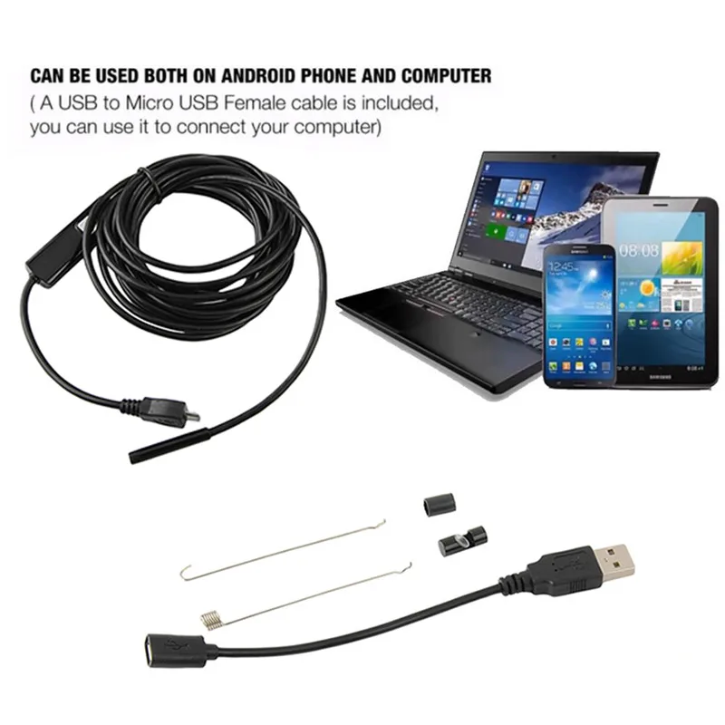6LED 5 мм камера для осмотра мобильного телефона эндоскоп Micro USB Android телефон 1 м 2 3