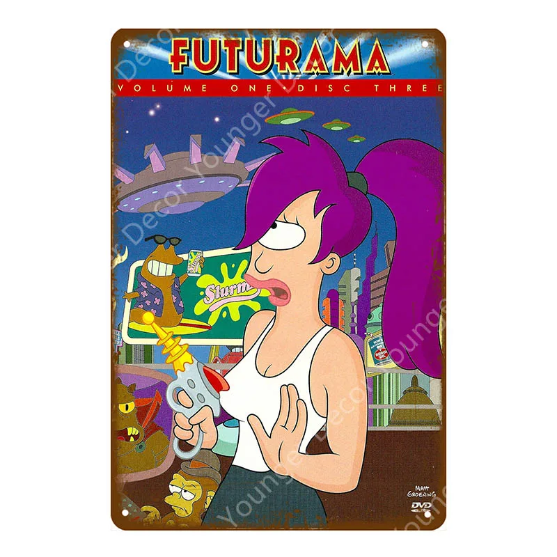 YD6303E Futurama Comics винтажные металлические знаки, плакат, настенная наклейка, декоративная тарелка для комнаты, мультяшная табличка, домашний декор, настенная живопись - Цвет: YD6303E