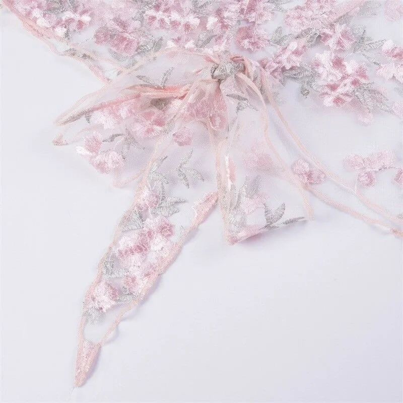 

Women See-through Fishnet T-shirt New Sexy Floral Sheer Mesh Tops Wear Ladies Fashion Long Sleeves Short Beach T-shirts Hot Sale