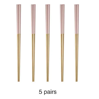 pink gold Роскошные палочки для еды из нержавеющей стали, кухонные столовые инструменты, позолоченные Серебристые китайские Корейская столовая посуда палочки для еды, 5 пар 23 см - Цвет: pink gold