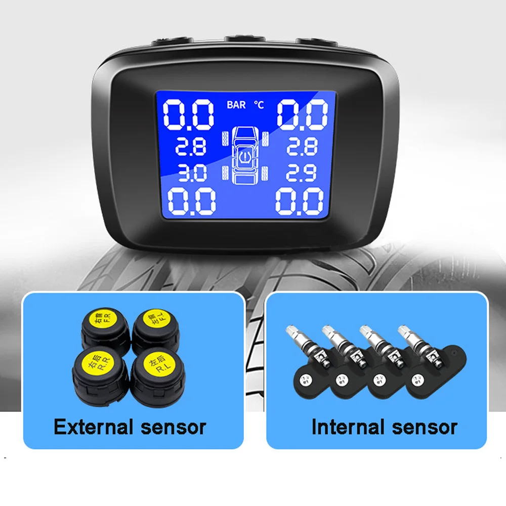 Car Tire Pressure Monitoring System Cigarette Lighter Plug TPMS LCD Display Waterproof 4 External Internal Sensors USB Charging |