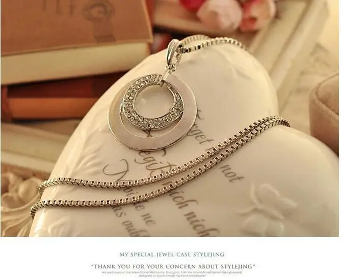 Корейская бижутерия модное серебряное круглое ожерелье длинное с двойным