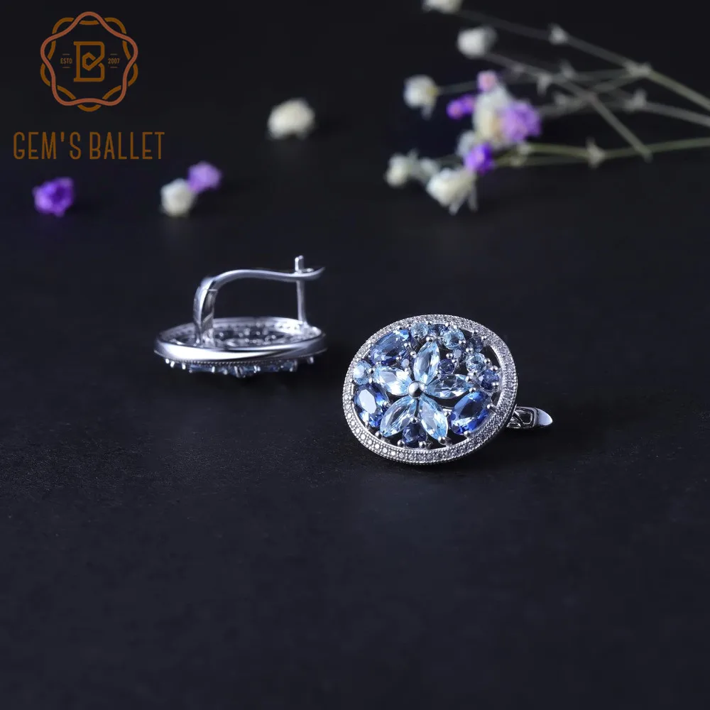 Женские серьги пусеты GEM'S BALLET мистический кварцевый камень Круглый топаз из