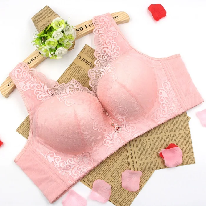 Pink Женские Бюстгальтеры размера плюс, бюстгальтеры с чашечками D DD, пуш-ап, кружевные Бюстгальтеры на косточках для женщин, кружевные бюстгальтеры с большими чашечками, белые, черные, красные, чашечки 3/4 - Цвет: Pink
