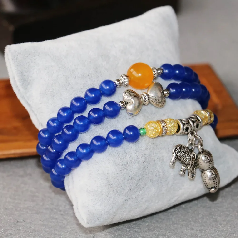6 мм аксессуар ремесла Синий Халцедон Браслет арахисовый слон Кулон Хрустальный
