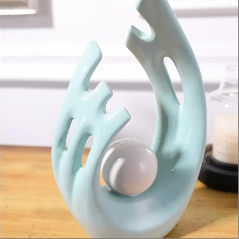 Modern Simple Desktop Ceramic Figurines Decor Home Furnishing Crafts Decoration Creative Home Livingroom White Green Accessories