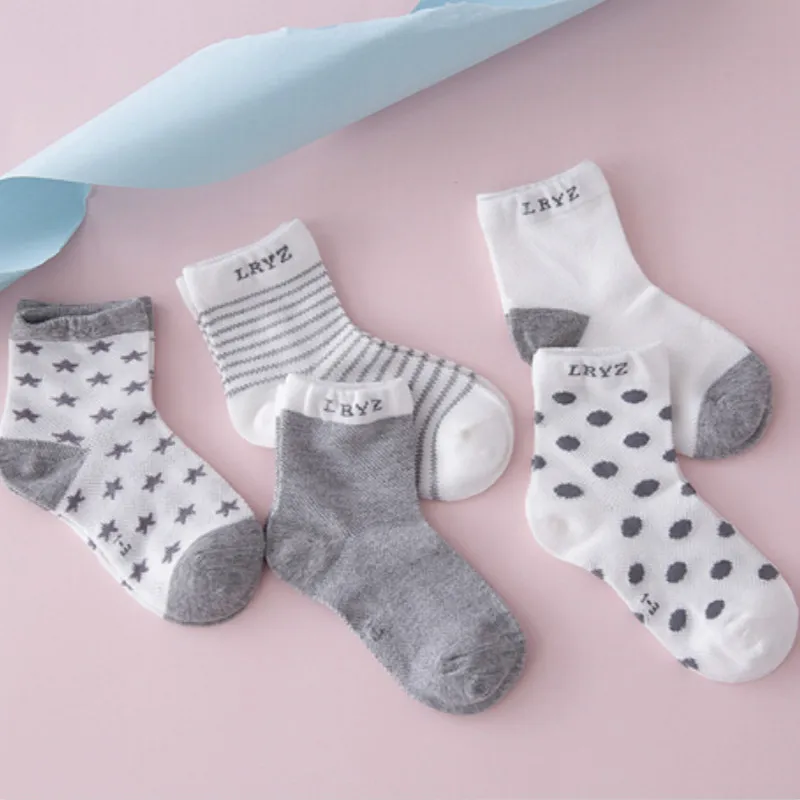 

10 Pieces/lot=5Pairs Cotton New Born Baby Socks Short Socks Girls and Boys Striped Polka Dots Baby Socks Anti Slip Summer Socks