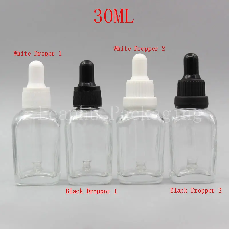 30ML Transparent Square Glass Dropper Bottle, 30CC Empty Cosmetic Container, Essential Oil/Perfume/Essence Sub-bottling
