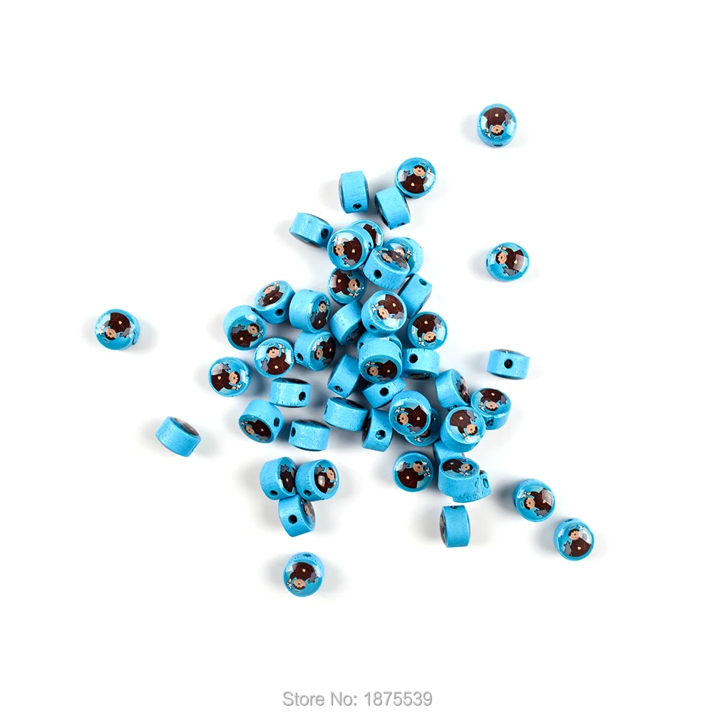 10 мм синий деревянный шарик с картонной картинкой для детей|Бусины| |