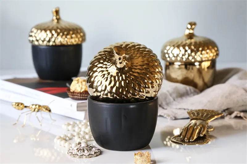 Датский дизайн керамическая креативная банка для хранения, Pinecone керамическая коробка для хранения ювелирных изделий позолоченные рождественские подарки на год