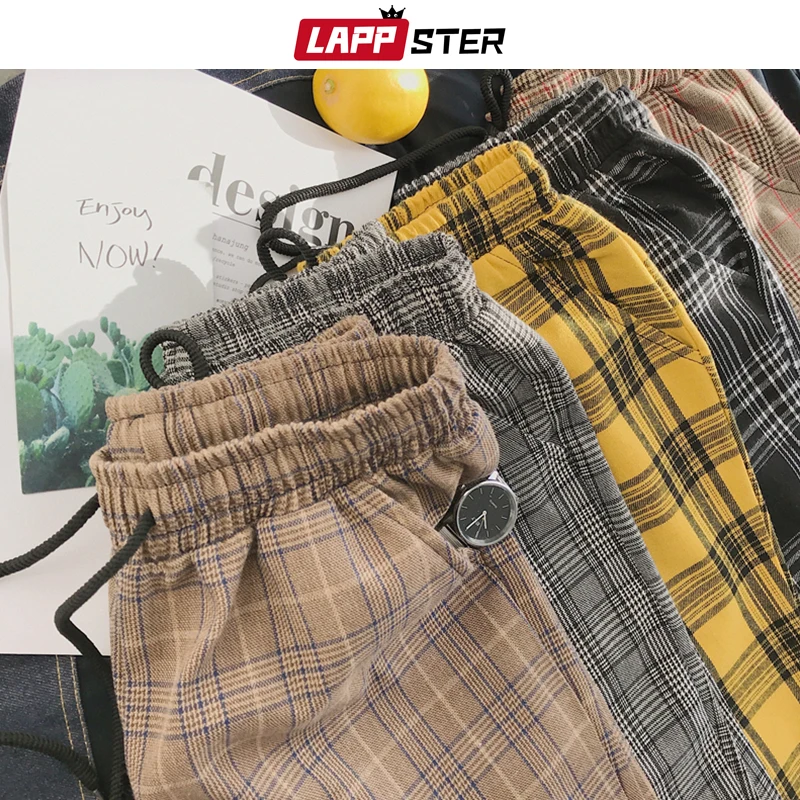 LAPPSTER мужские уличные клетчатые шаровары мужские повседневные Прямые Штаны для бега корейская мода спортивные штаны размера плюс