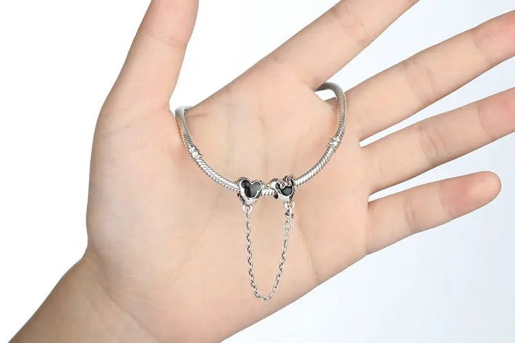 925 пробы серебро мультфильм Мышь и Дейзи Дак безопасносные браслеты с подвесками, подходят к оригинальному браслету подвеска; аутентичная бижутерия подарок C618
