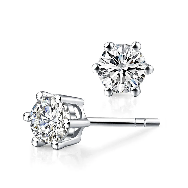 Подлинные 18 К желтое золото 6 зубец 1Ctw 6,5 мм DF цвет Лаборатория Grown Moissanite алмазные серьги для женщин