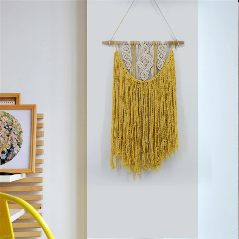 Bohemian Fringed Edge Macrame Tapestry Hippie Wedding Backdrop Handmade Hanging Tapestry Wall Mural Art Nordic Scandinavian