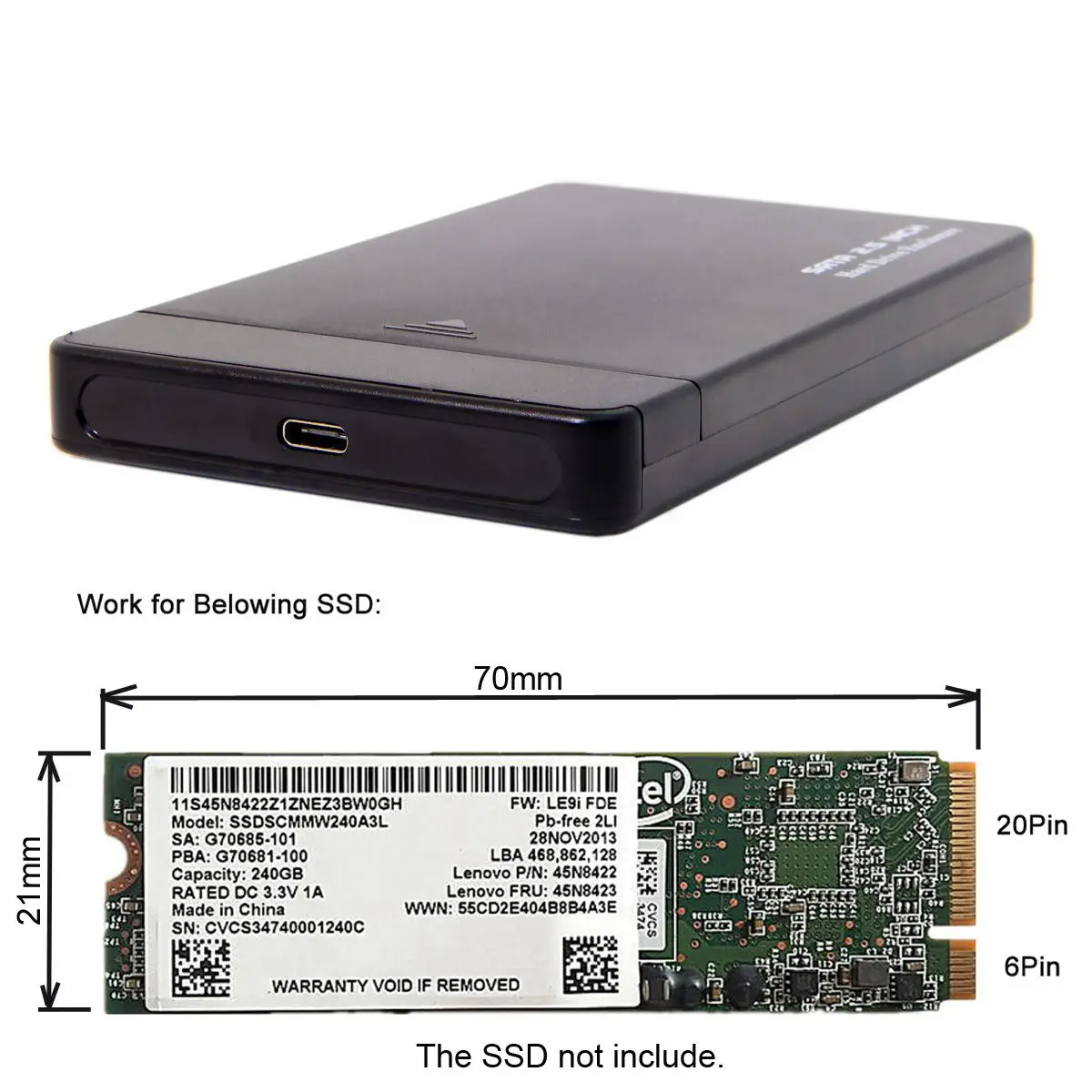 Внешний корпус для жесткого диска Jimier с Type C на 20 + 6 контактов SATA SSD кабелем USB 3 0