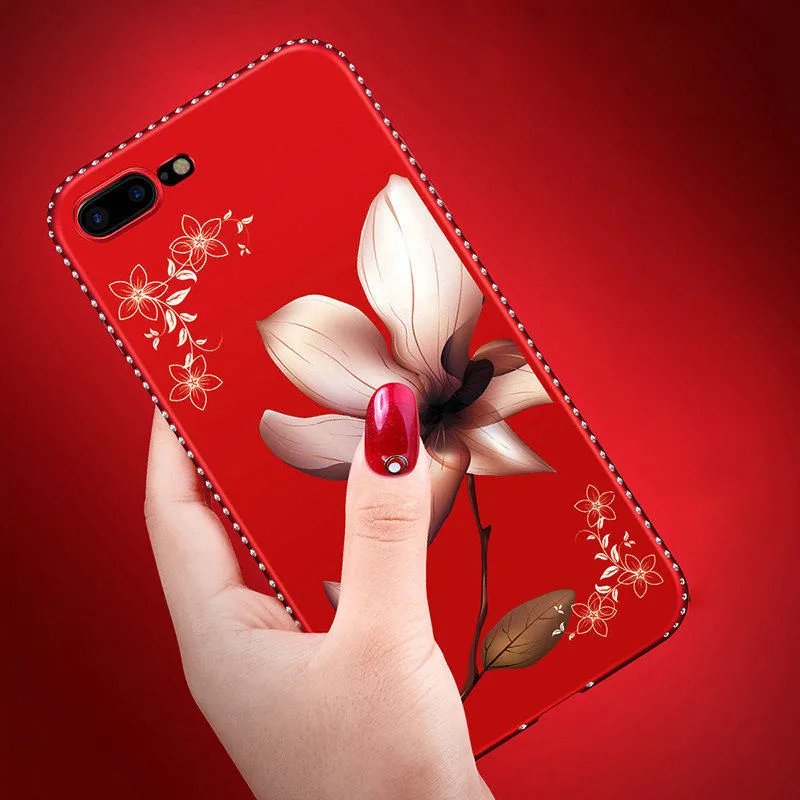 For iPhone XS Max XR X Flower Diamond Phone Case Luxury Cover Capa on for 6 6s 7 8 Plus Soft Silicone On funda capas |