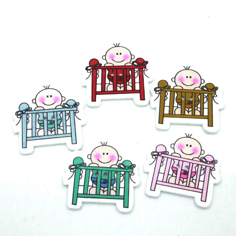 Baby Cot 31X30mm 50 шт. Смешанные Детские товары деревянные пуговицы для одежды рукоделие Скрапбукинг деревянные ботоны декоративные поделки Diy аксессуары - Цвет: Baby Cot 31X30mm