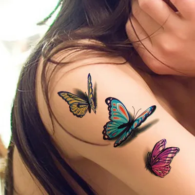 

Waterproof Temporary Tattoo Sticker 3D Butterfly Tattoo Color flash trendy tattoo small neck hand arm shoulder fake tattoo QS057