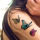 Водостойкая Временная тату-наклейка, 3D бабочка, тату, цветная вспышка, трендовая тату на шею, руку на плечо, фальшивая тату QS057