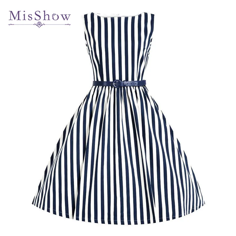 Женское винтажное платье MisShow летнее в полоску с поясом коктейльное для вечерние
