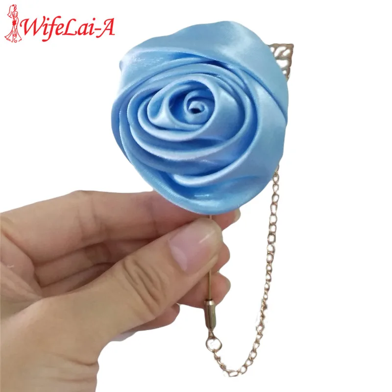 

WifeLai-A Solid Color Satin Rose Men's Suits Brooches Pins Ribbon Bride Carsage Brooches Pin Wedding Groom Corsages XH0273