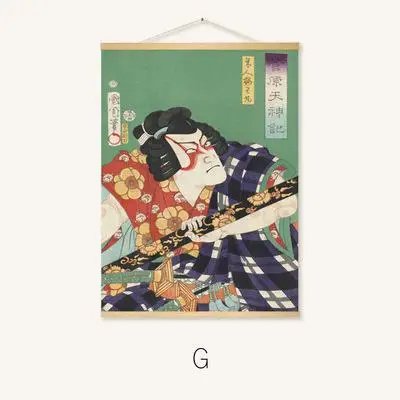 Японский стиль Ukiyoe Yamato-e подвесной прокрутки живопись Постеры-холсты и репродукции, настенное искусство настенные картины нордический домашний декор - Цвет: G
