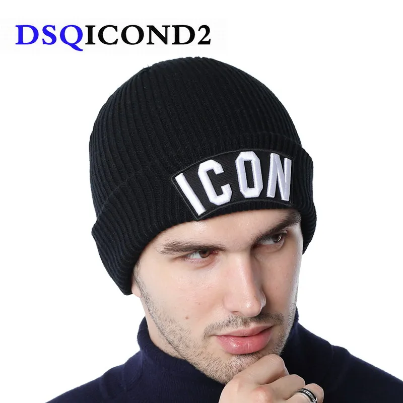 Лыжные вязаные шапки DSQICOND2 с вышивкой женские и мужские зимние Теплые Мешковатые