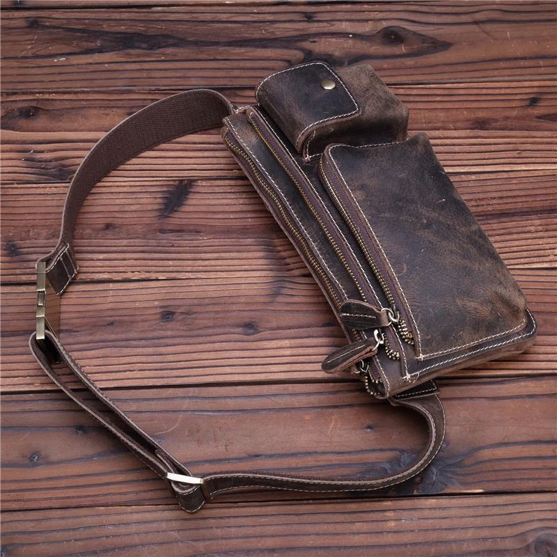 Real Leather men Casual Design Small Waist Bag Cowhide Fashion Hook Bum Bag Waist Belt Pack Cigarette Case 5.5