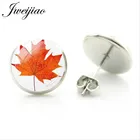 JWEIJIAO серьги-гвоздики с натуральными растениями и кленовыми листьями, стеклянные серьги с кабошоном и красными листьями для женщин и девушек, ювелирные изделия для свадебной вечеринки QF421