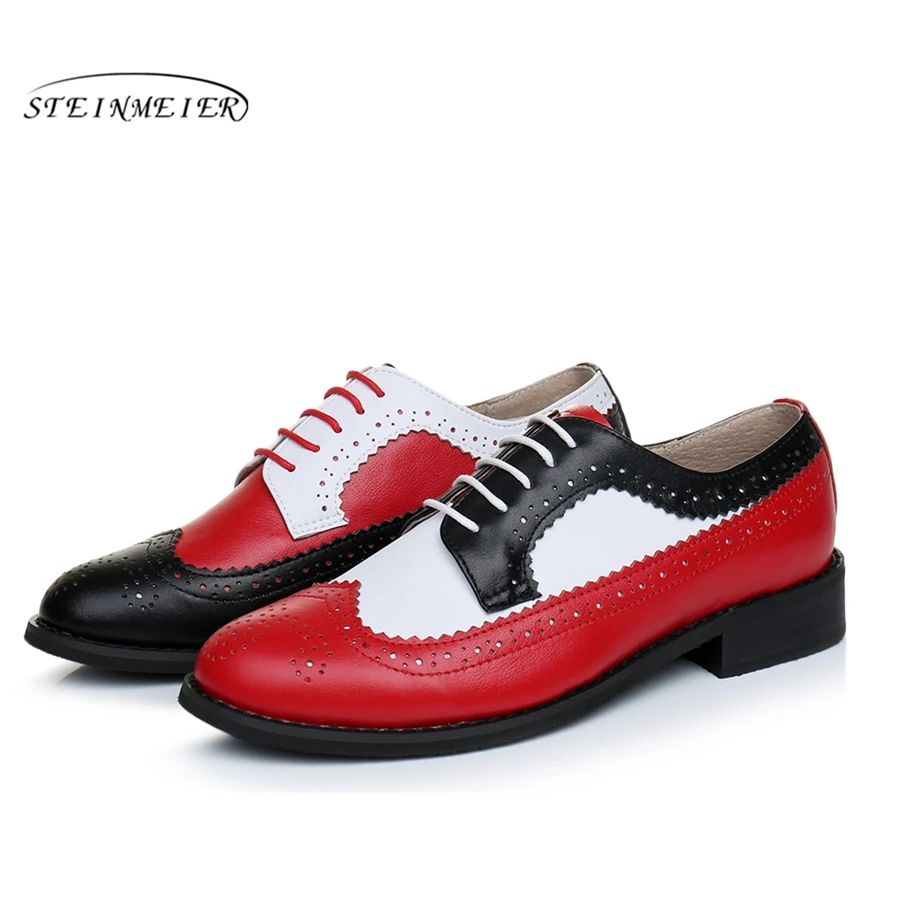 Men Genuine cow leather brogue flats shoes handmade vintage casual sneakers oxford for men black red white 2020 | Обувь
