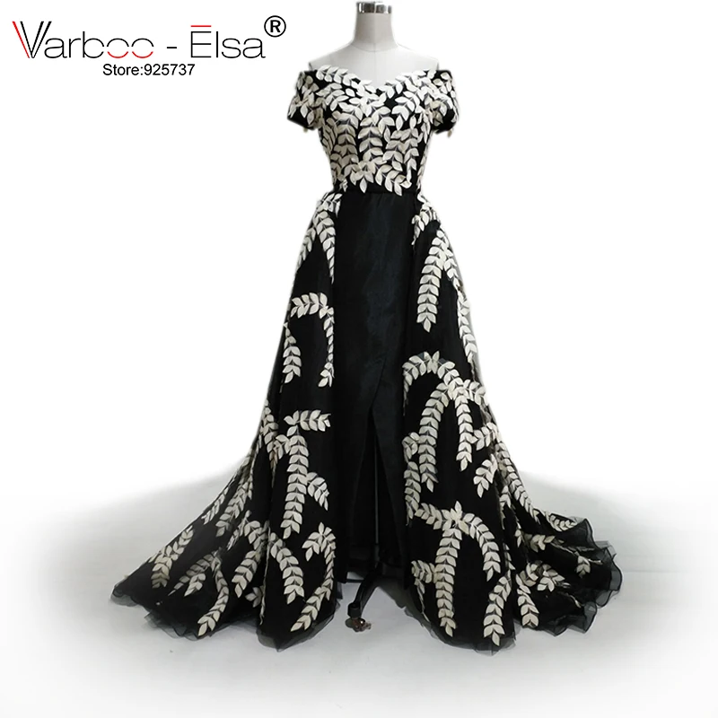 

New Cap Sleeves Black Evening Prom Dresses Slit Dress Leaves High Neck Amazing Long Arabic Vintage Dubai Evening Dress 2021