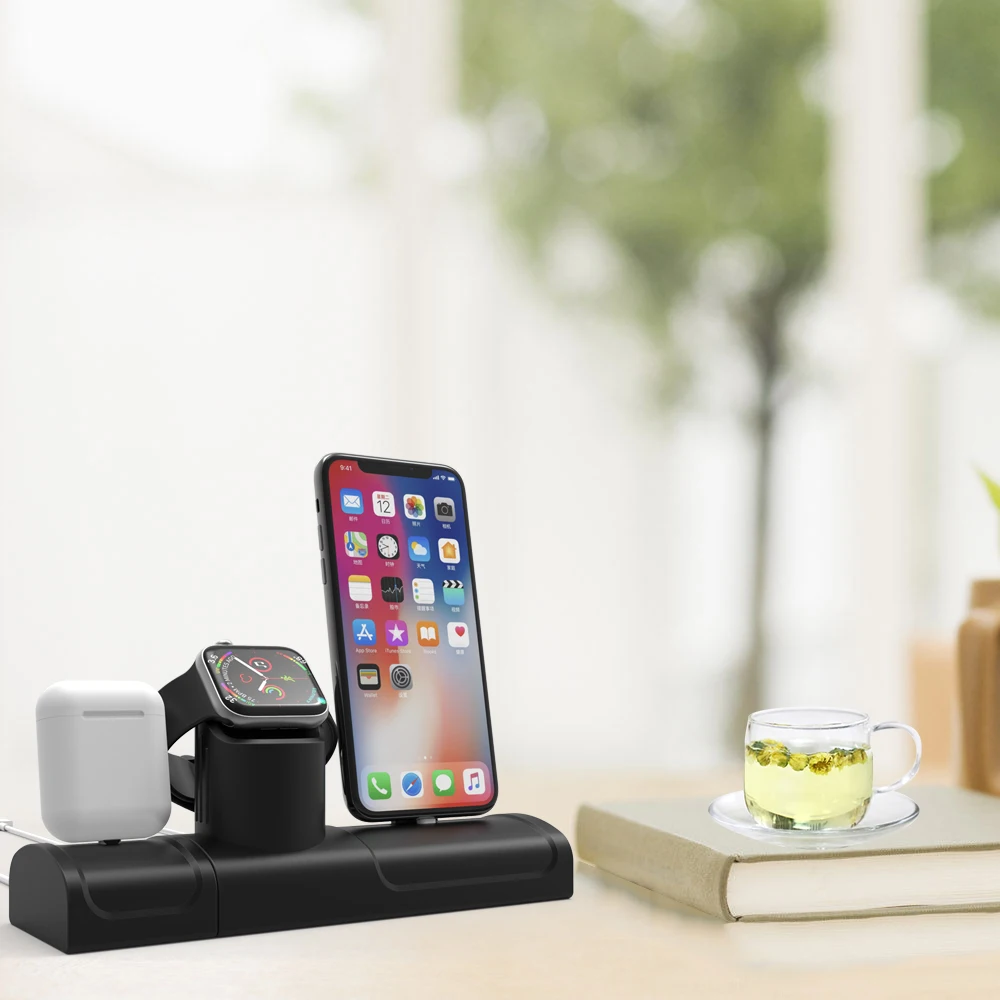 Зарядная подставка 3 в 1 для iPhone X/XS силиконовая зарядная док станция Apple Watch 1/2/3/4