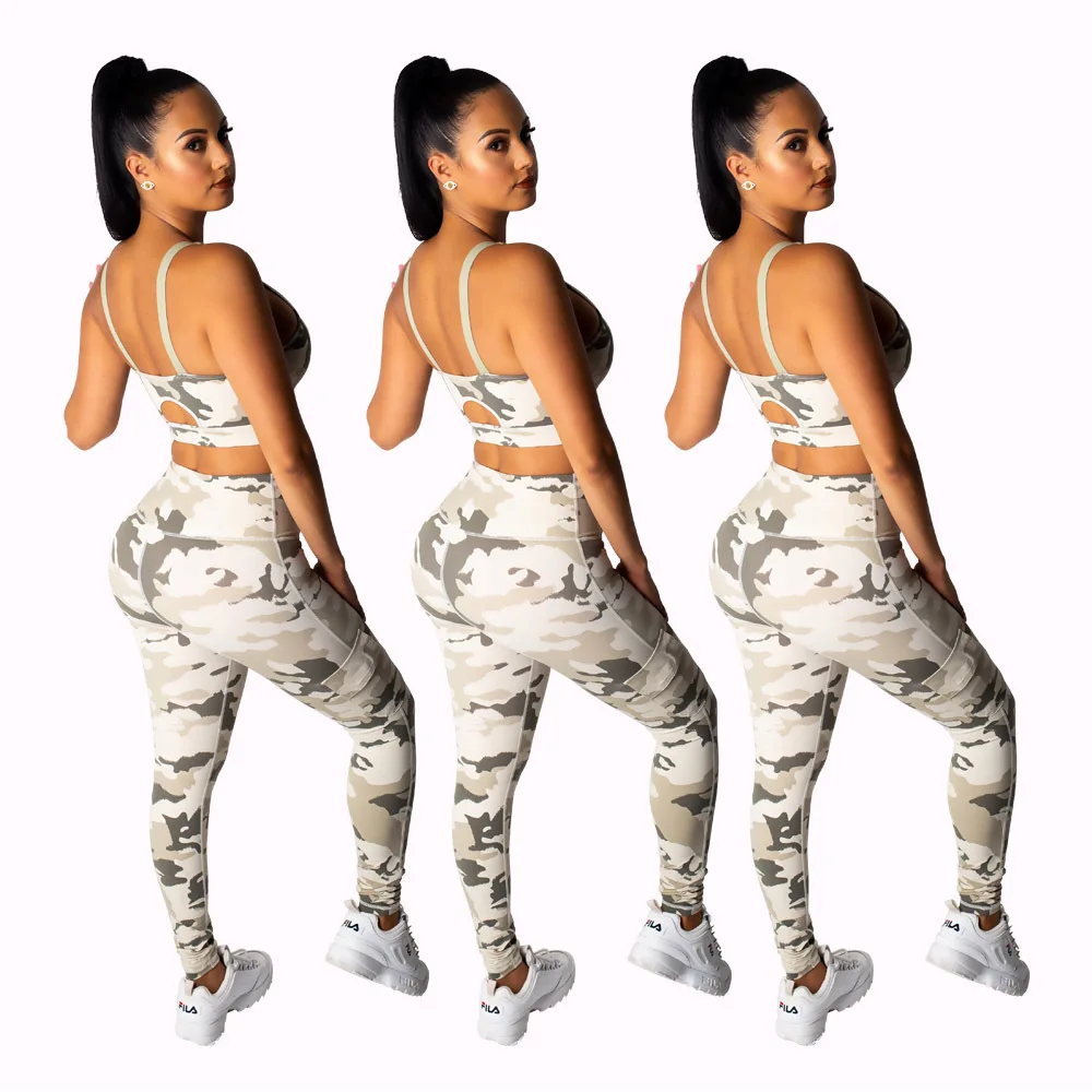 Летний женский комплект из 2 предметов с модным принтом облегающий спортивный