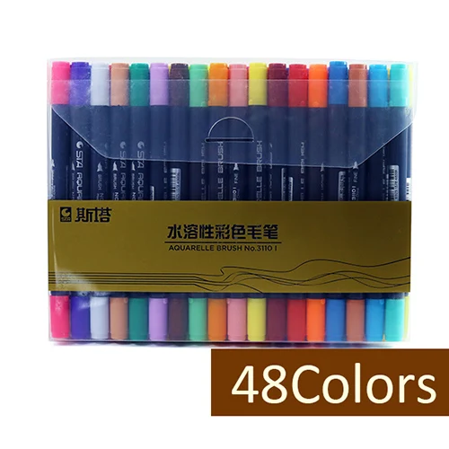 48 Colors STA 12/24/36/48/80 Цвета Двойные наконечники акварель кисти маркер для белой доски, набор с тонко пишущие наконечник для рисования дизайн художественный маркер для поставки - Цвет: 48 Colors