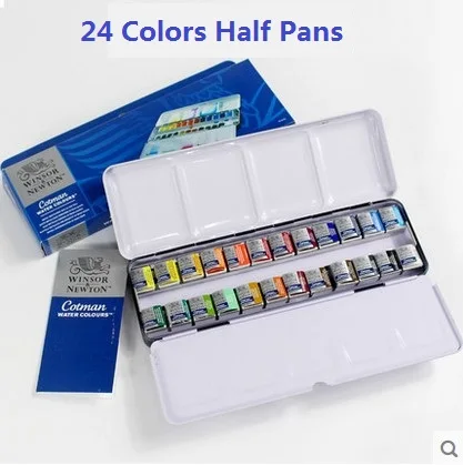 WINSOR& NEWTON, однотонные краски в воде, 12/24 цветов, половинные кастрюли для художника, цветная металлическая коробка для упаковки, товары для рисования
