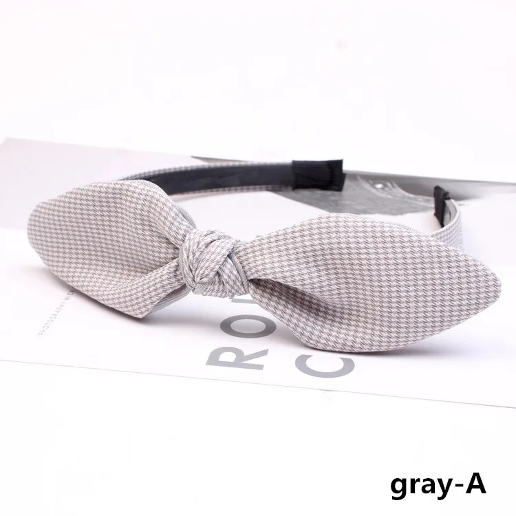 gray-A Полосатая тканевая лента для волос для женщин и девочек, ободок для волос, тюрбан, повязка на голову с бантом, кроличьими ушами, решетчатый обруч для волос, аксессуары для волос - Color: gray-A