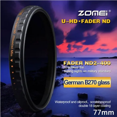 Zomei 77 мм ультра тонкий HD 18 слой ND2-400 с многослойным покрытием нейтральной плотности фейдер переменный ND фильтр для Canon Nikon sony Pentax объектив