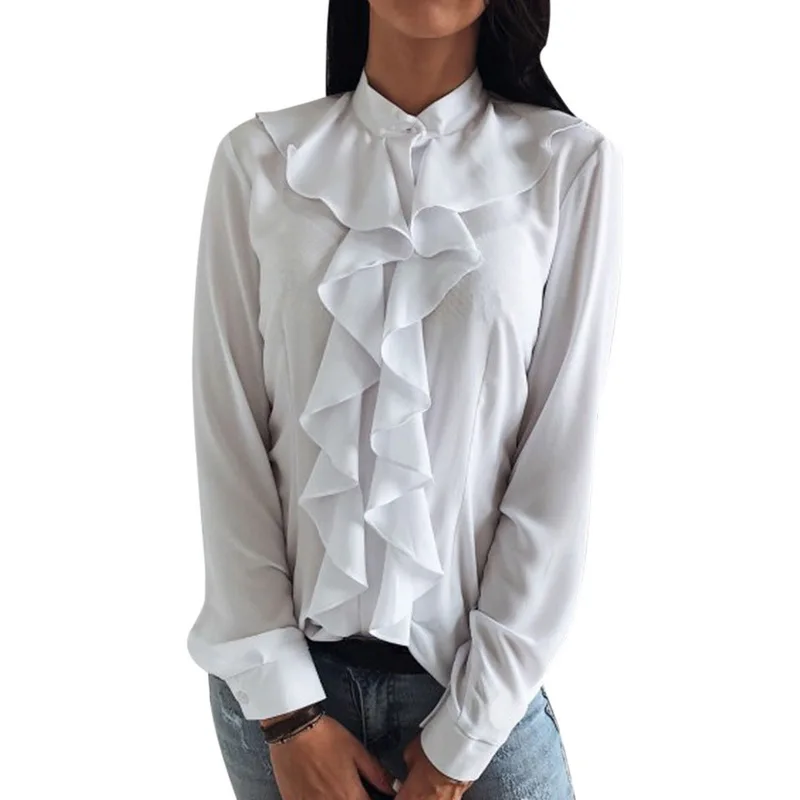 NIBESSER 2020 Fashion Korean Style Office Work Wear Ruffle Pleated Long Sleeve Women White Blouse Top Lady Shirt | Женская одежда