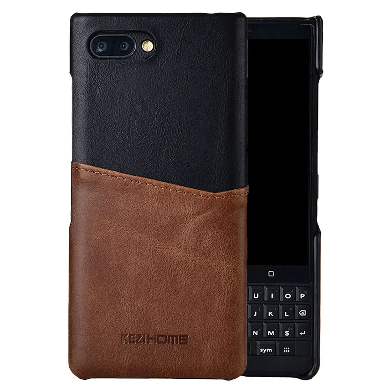 Чехол для BlackBerry KEY2 из настоящей кожи с вставкой винтажного двухцветного дизайна и откидной крышкой для карт.
